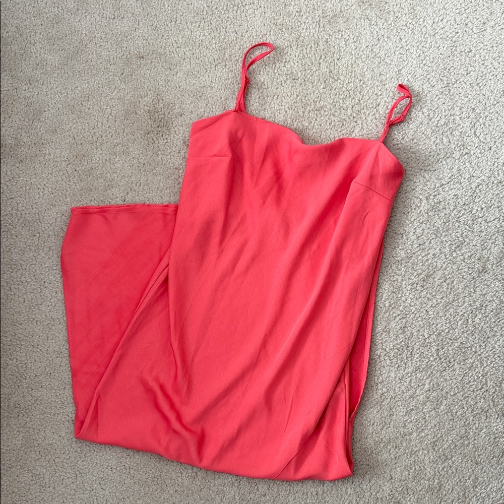 a new day Coral-pink Spaghetti Strap Midi Dress